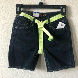 NEW Girls Vigoss Belted Bermuda Dark Denim Shorts